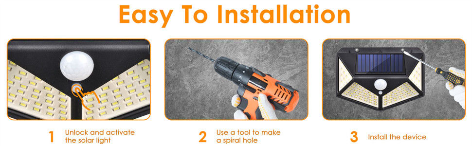 100 Waterproof LED Motion Sensor Solar Security Lights Outdoor 2pack - 3 Modes, 1000 Lumens