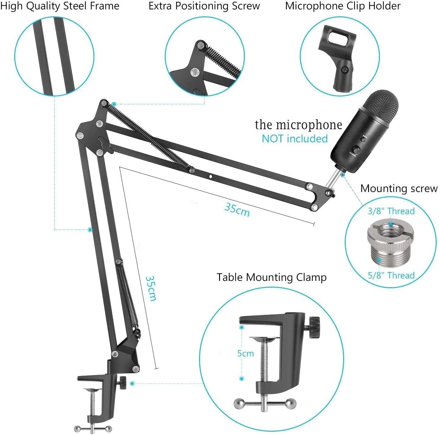 Premium Microphone Broadcasting Boom Arm Stand with Pop Filter