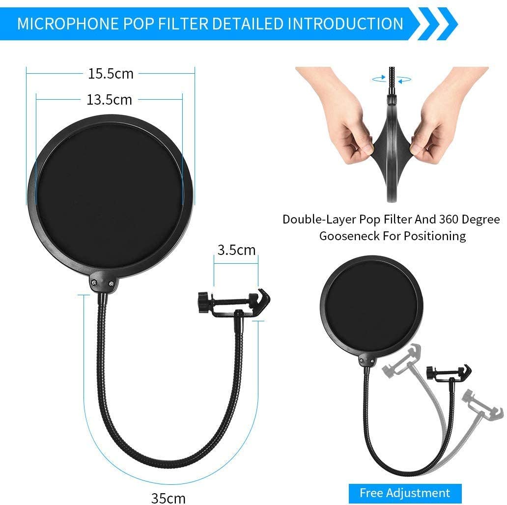 Premium Microphone Broadcasting Boom Arm Stand with Pop Filter