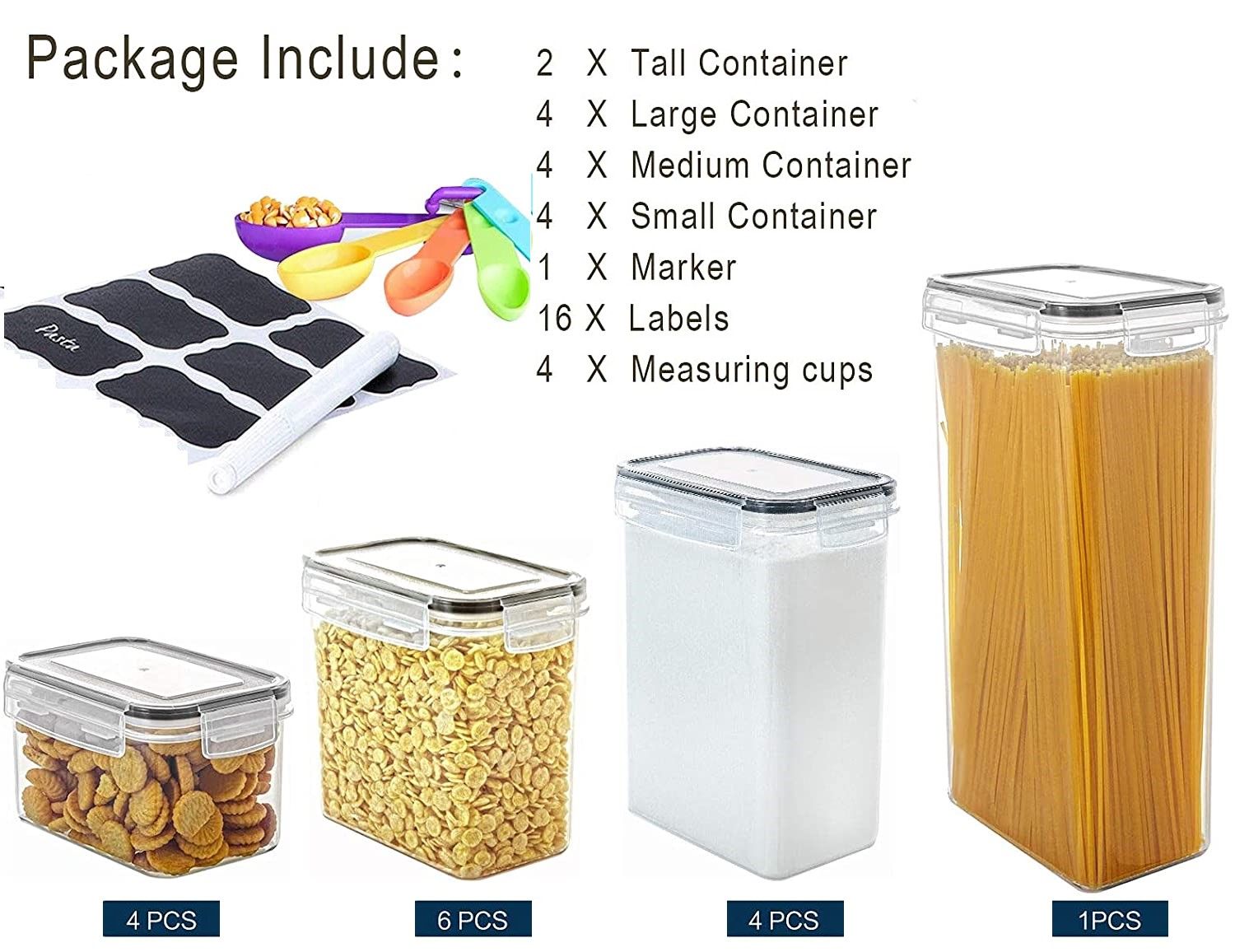 14 Pieces Airtight Food Storage Containers, BPA Free, Easy Lock Lids, Labels - SuperSaverAU - view 2