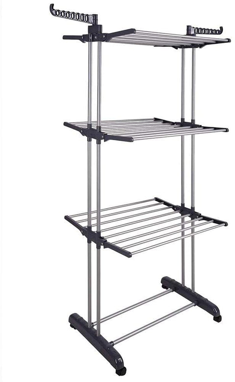 3 Tier Foldable Clothes Drying Rack 73x66x170 cm with Hanger Stand Rail Indoor - SuperSaverAU - view 1