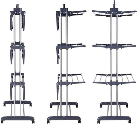 3 Tier Foldable Clothes Drying Rack 73x66x170 cm with Hanger Stand Rail Indoor - SuperSaverAU - view 2