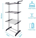 3 Tier Foldable Clothes Drying Rack 73x66x170 cm with Hanger Stand Rail Indoor - SuperSaverAU - view 3