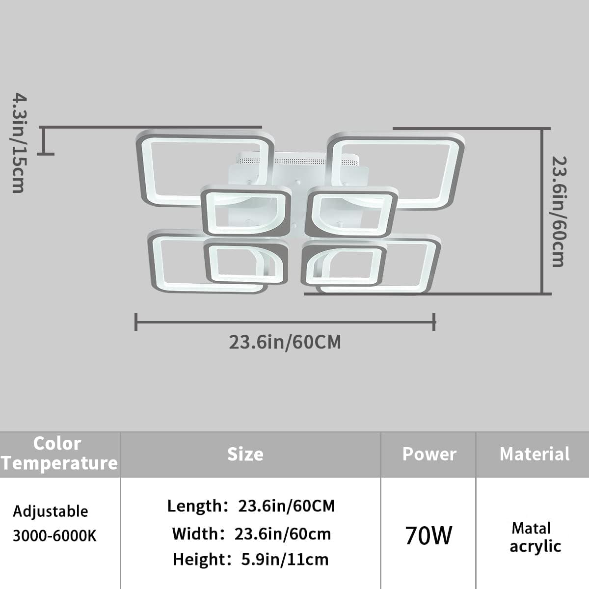 Modern LED Ceiling Light Dimmable Remote 60x60x12 cm 4200 Lumens 3000K-6000K - SuperSaverAU - view 3
