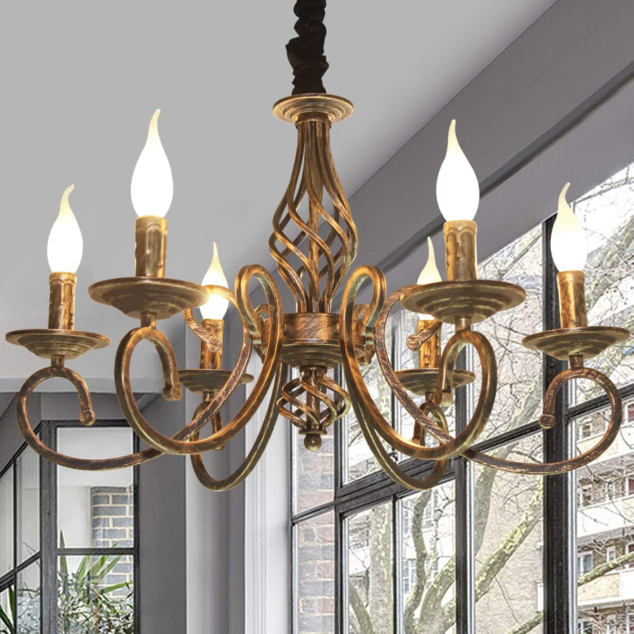Rustic 6-Light Chandelier, French Country, Dimmable, Adjustable Height, 61x61x126 cm - SuperSaverAU - view 1