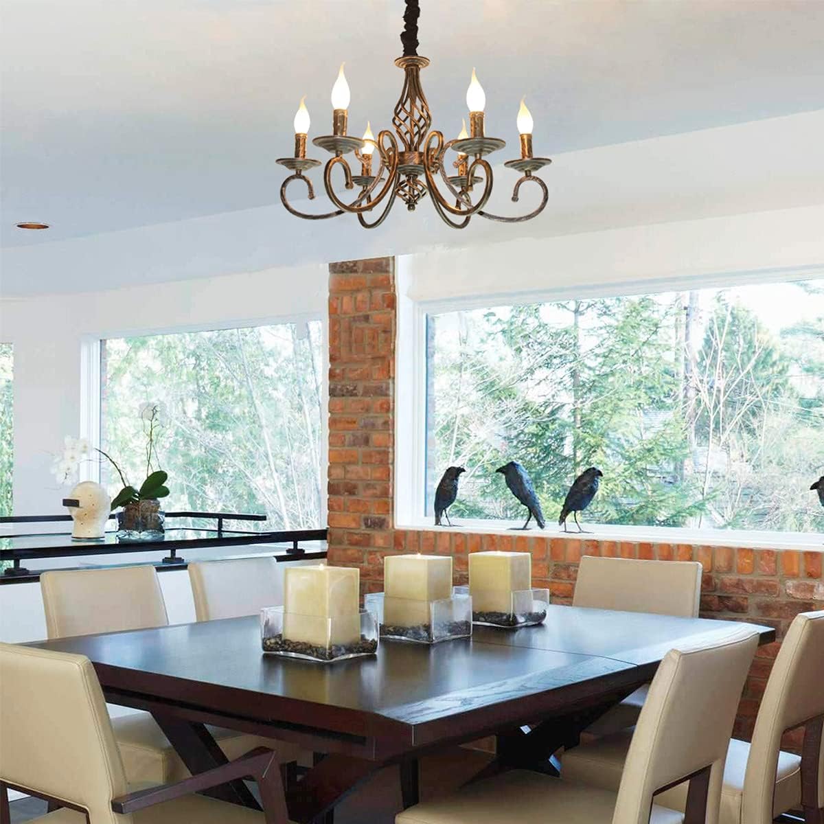 Rustic 6-Light Chandelier, French Country, Dimmable, Adjustable Height, 61x61x126 cm - SuperSaverAU - view 4