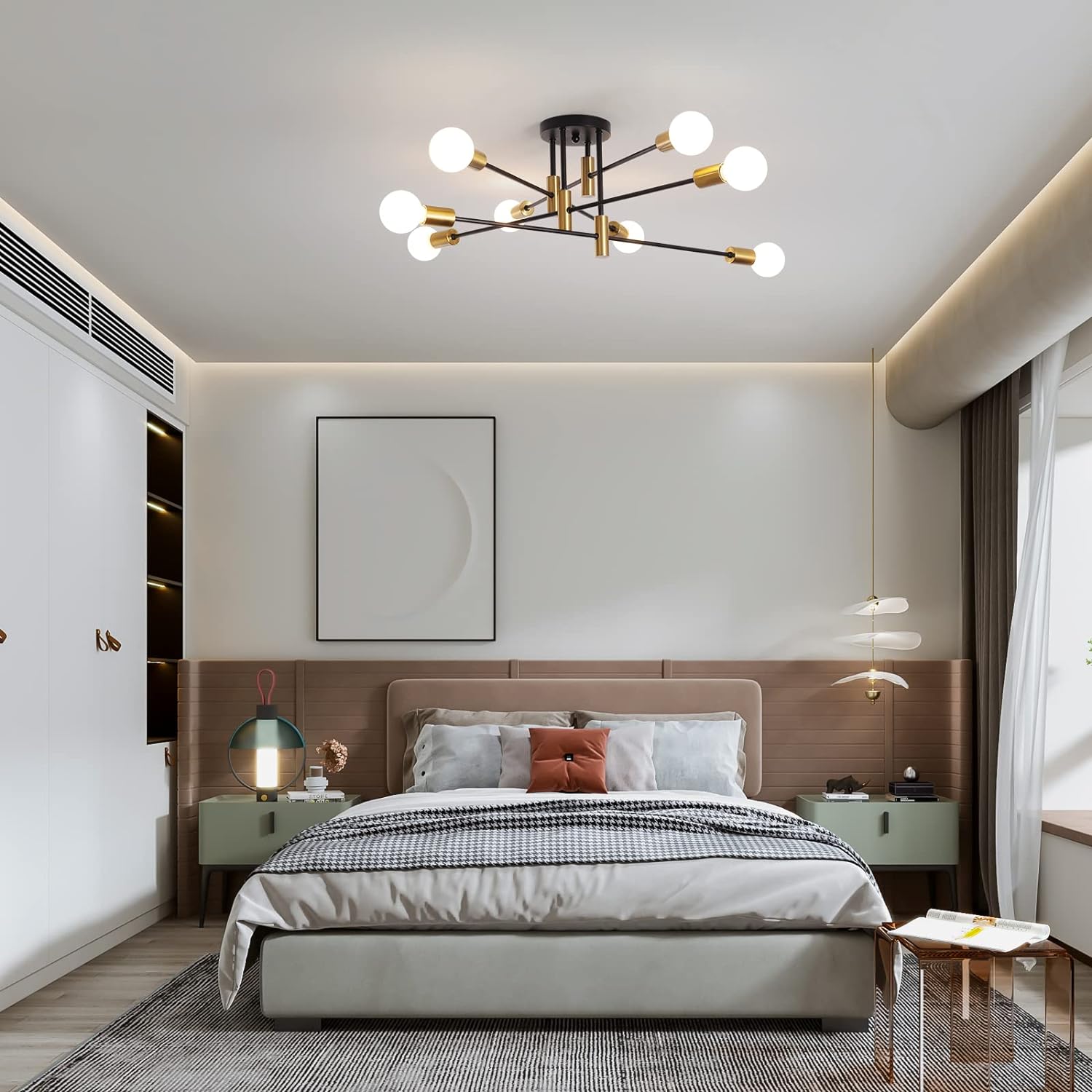 Modern Black Gold 8-Light Sputnik Chandelier, Adjustable Arms, 81 cm - SuperSaverAU - view 5