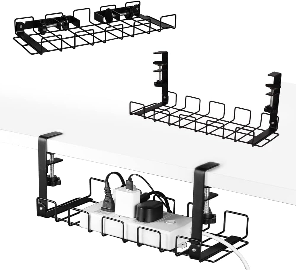 Premium Black 2 Pack Under Desk Cable Management Tray