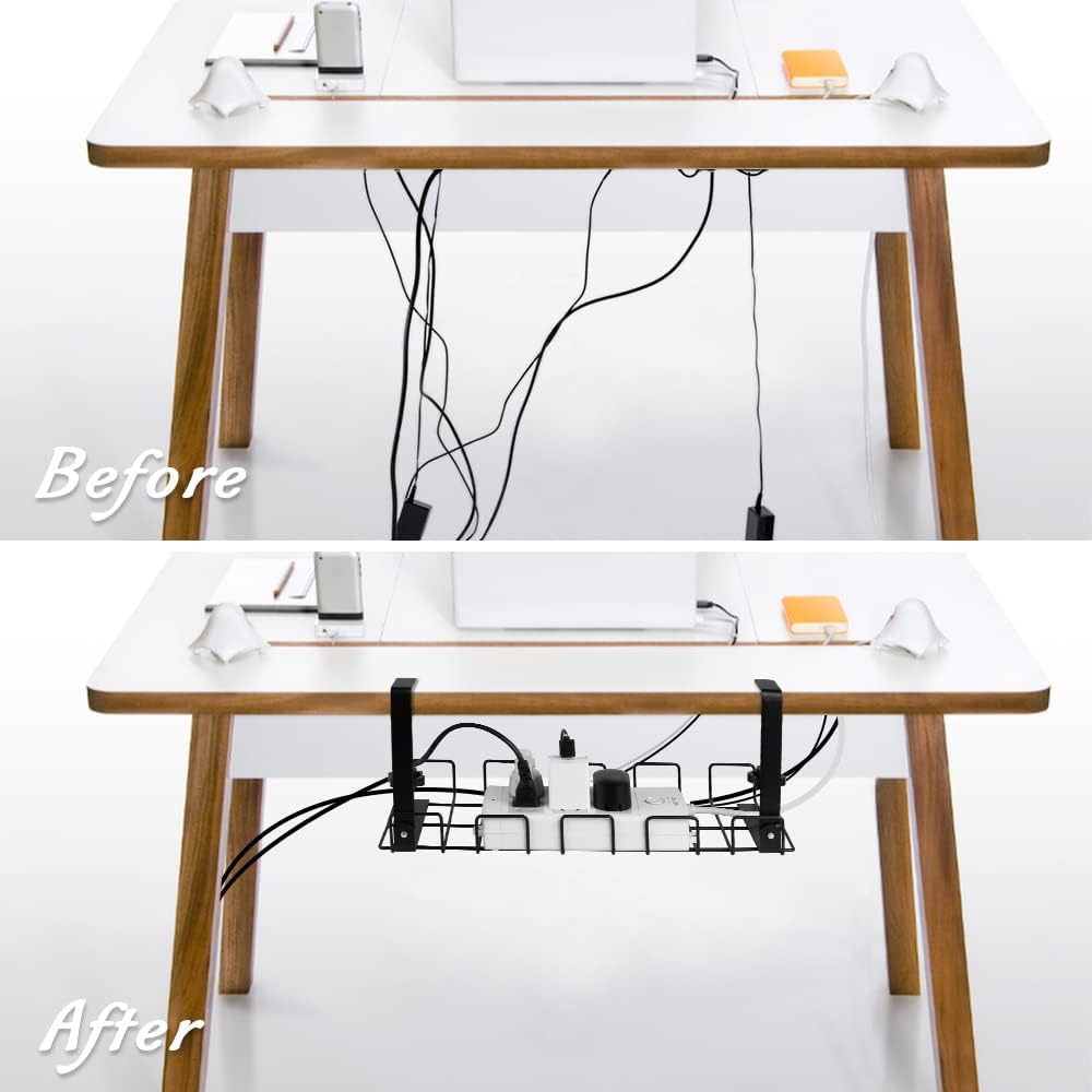 Premium Black 2 Pack Under Desk Cable Management Tray