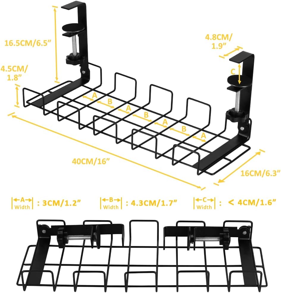Premium Black 2 Pack Under Desk Cable Management Tray