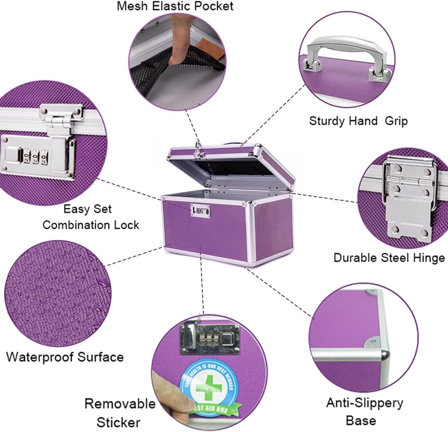 Locking Combination Medicine Box Medium Purple 31x18x19cm Secure Storage - SuperSaverAU - view 4