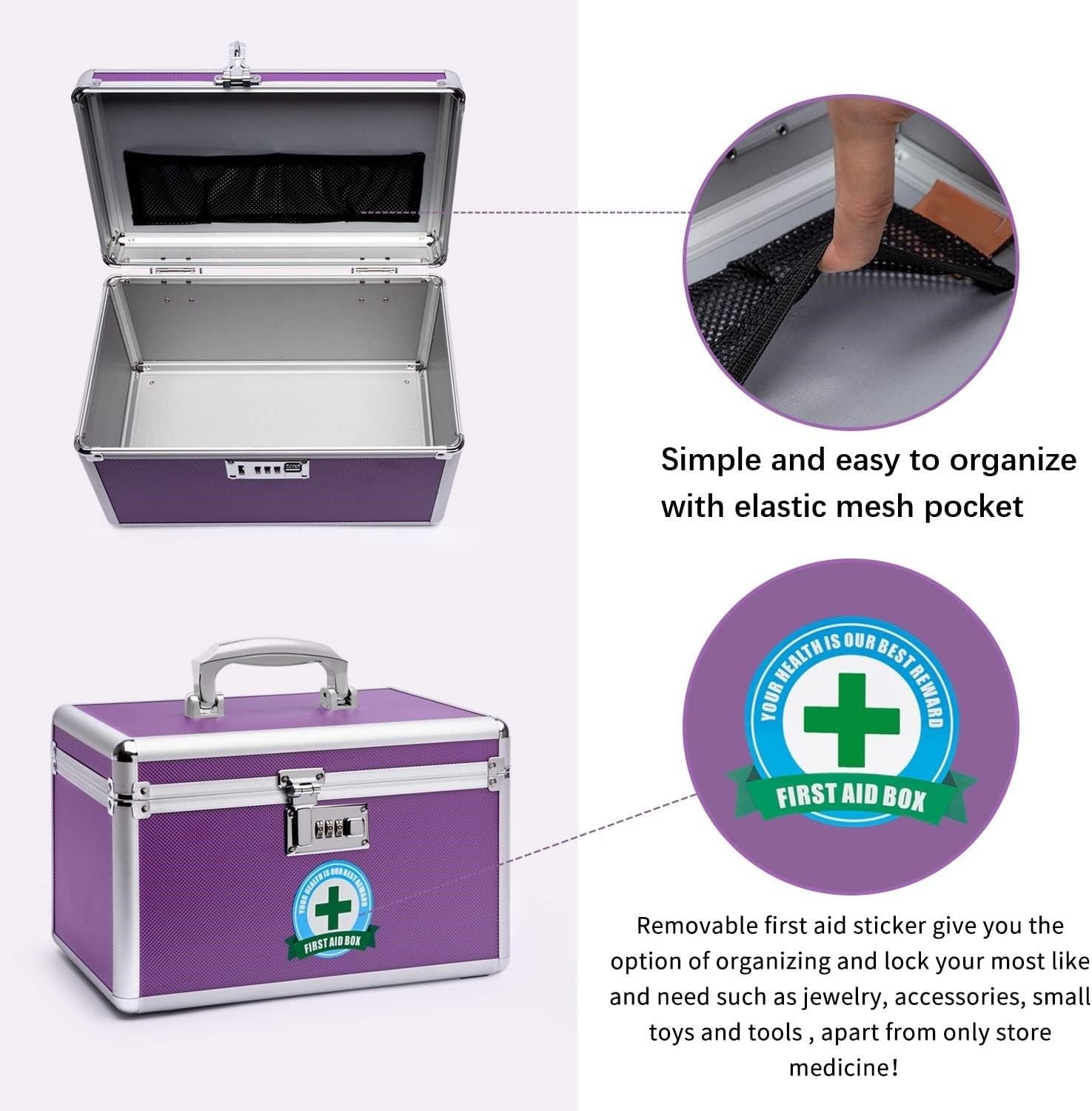 Locking Combination Medicine Box Medium Purple 31x18x19cm Secure Storage - SuperSaverAU - view 5