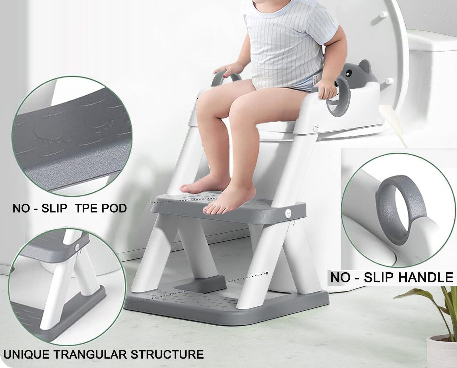 Potty Training Seat Ladder, Kids Boys Girls, Grey - SuperSaverAU - view 5