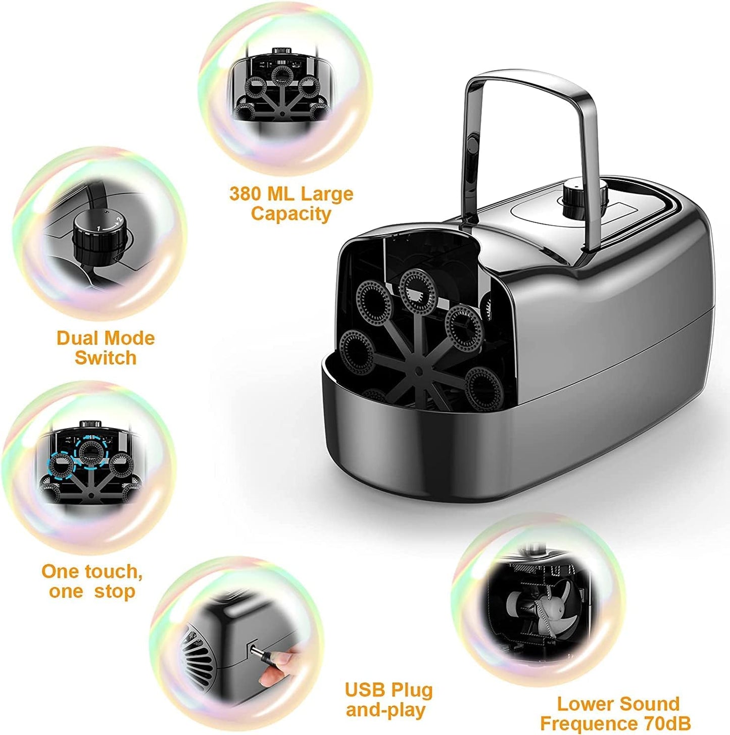 Bubble Machine Kids Automatic Maker Toy, 24x23x13 cm, 5000 Bubbles/Min, USB Cord