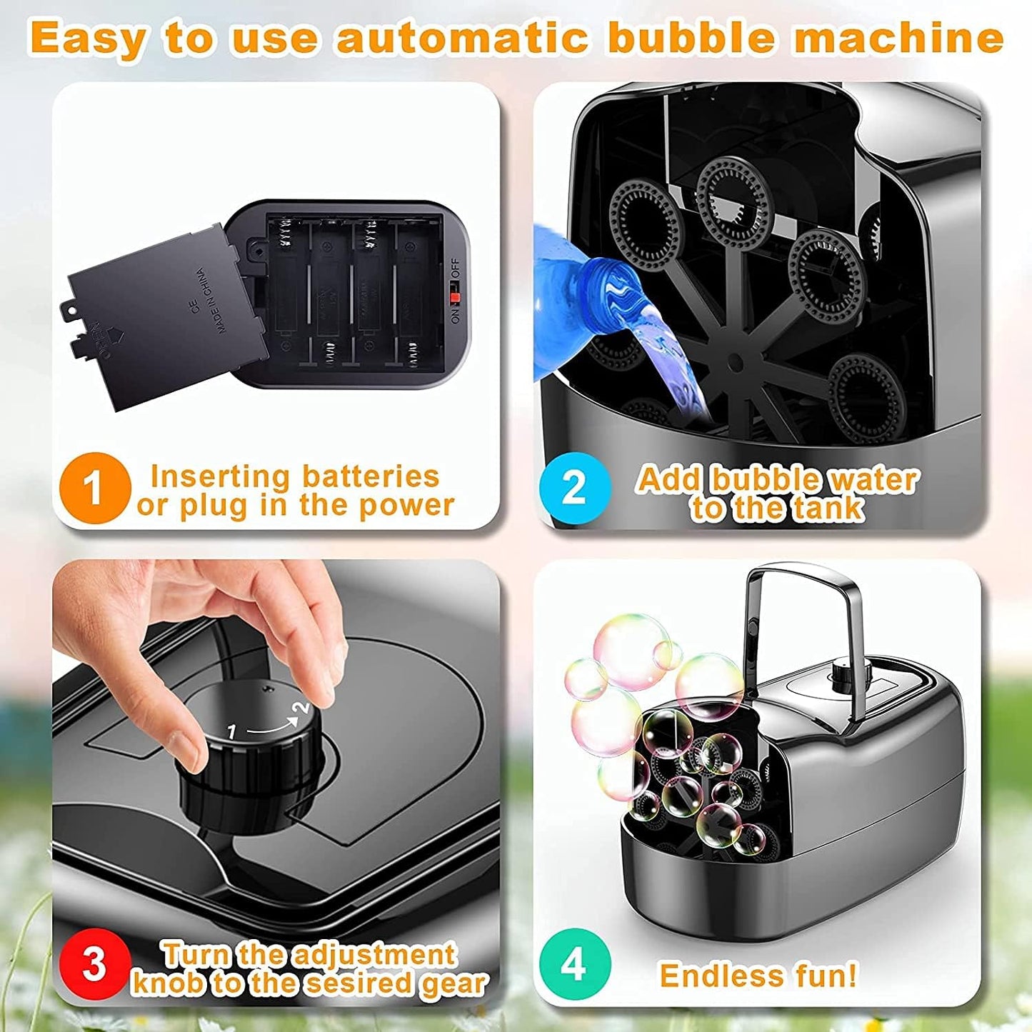 Bubble Machine Kids Automatic Maker Toy, 24x23x13 cm, 5000 Bubbles/Min, USB Cord