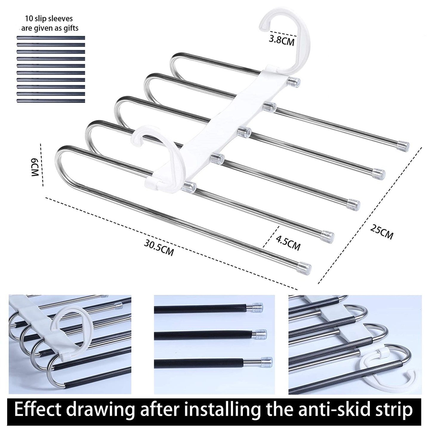 2 Pack Adjustable Multi-Layer 5 in 1 Pants Hanger, Space Saving, 34 x 18.5 cm, White