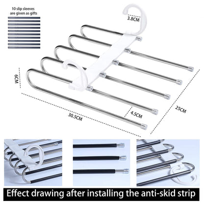 2 Pack Adjustable Multi-Layer 5 in 1 Pants Hanger, Space Saving, 34 x 18.5 cm, White