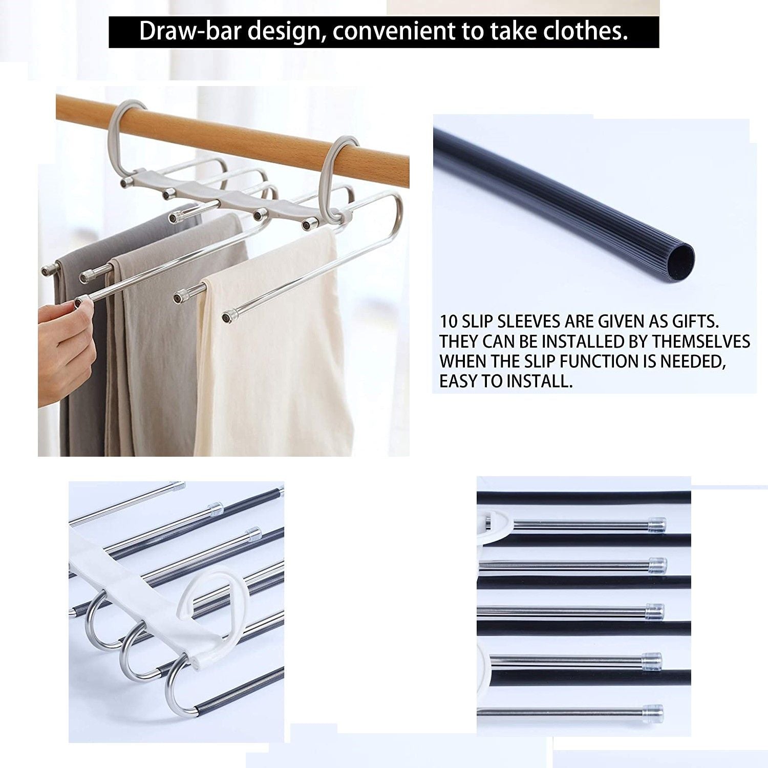2 Pack Adjustable Multi-Layer 5 in 1 Pants Hanger, Space Saving, 34 x 18.5 cm, White - SuperSaverAU - view 3