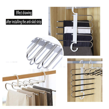 2 Pack Adjustable Multi-Layer 5 in 1 Pants Hanger, Space Saving, 34 x 18.5 cm, White