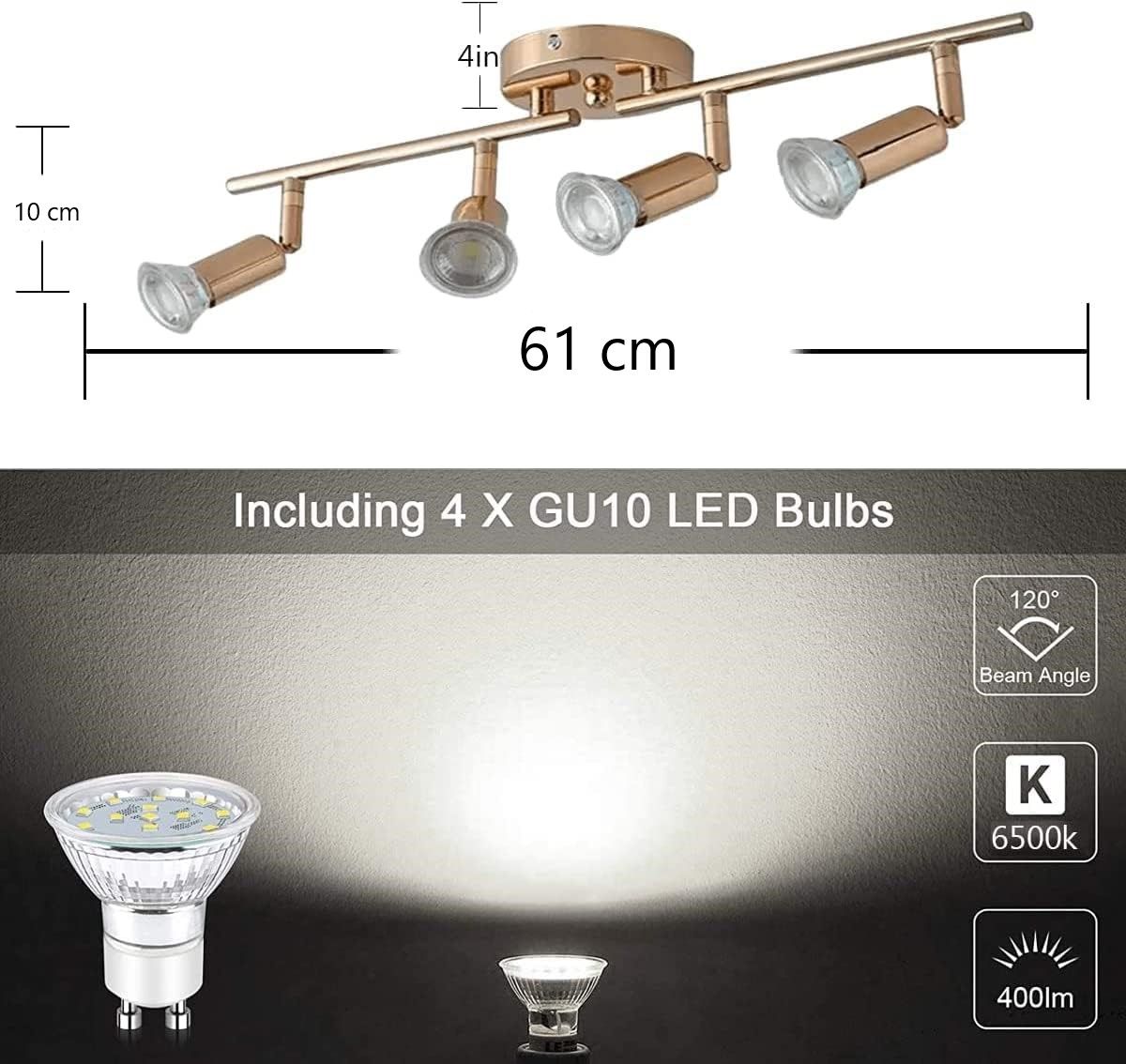 Premium Modern 4 Light LED Track Lighting Kit - Gold