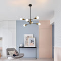 6-Light Sputnik Chandelier, Modern Industrial, Adjustable Height, Black & Gold, 33.5in/85cm - SuperSaverAU - view 1