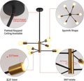 6-Light Sputnik Chandelier, Modern Industrial, Adjustable Height, Black & Gold, 33.5in/85cm - SuperSaverAU - view 2