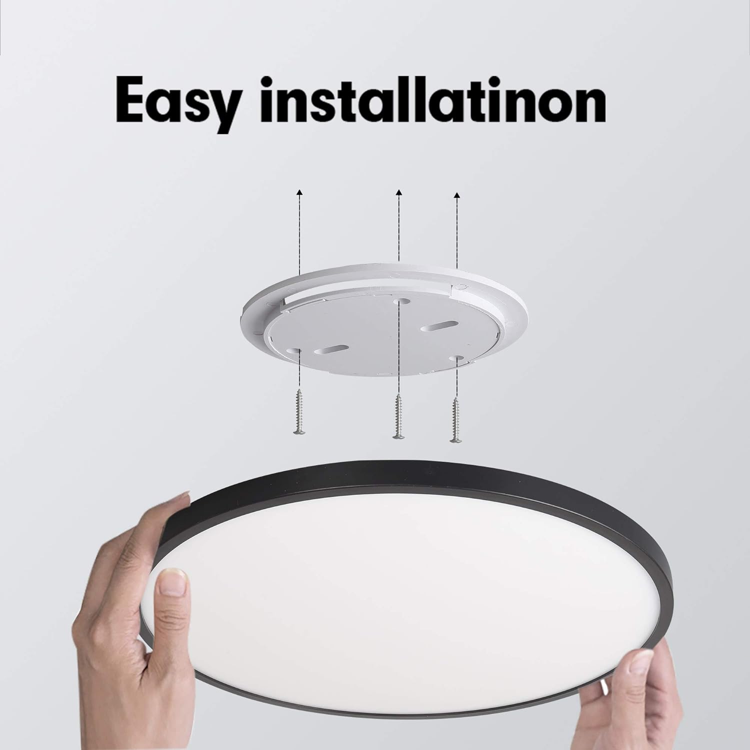 Premium LED Ceiling Light Fixture - Black, 24W 4500K