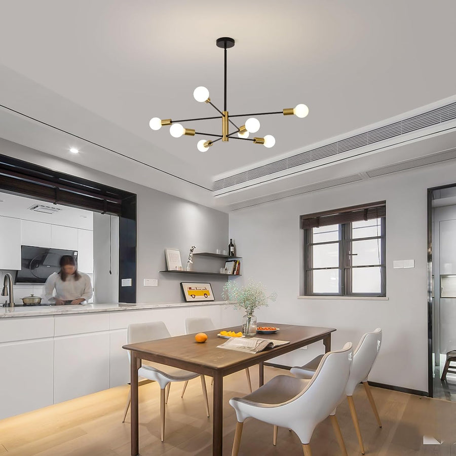 Modern 8-Light Sputnik Chandelier, Adjustable Black & Gold, 85cm H x 54cm W - SuperSaverAU - view 1