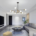 Modern 8-Light Sputnik Chandelier, Adjustable Black & Gold, 85cm H x 54cm W - SuperSaverAU - view 2