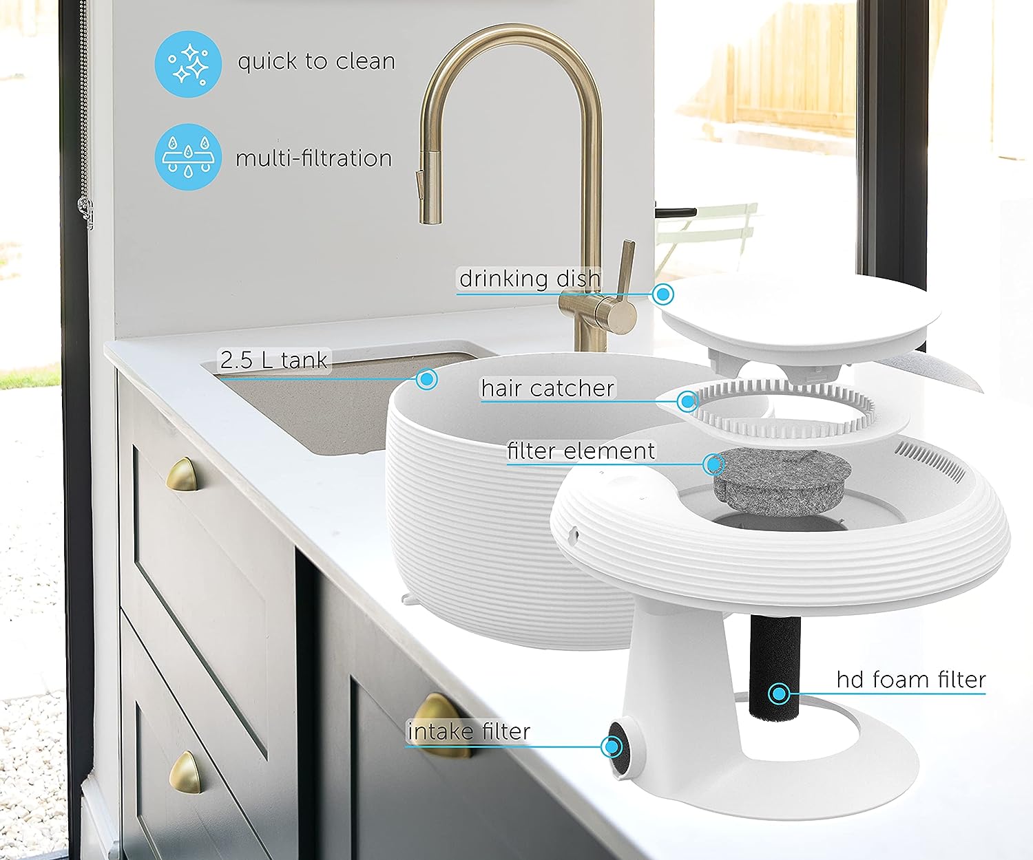 Nugget 2.5L Smart Pet Water Fountain for Cats & Dogs - Whisper-Quiet, Automatic Purge - SuperSaverAU - view 5