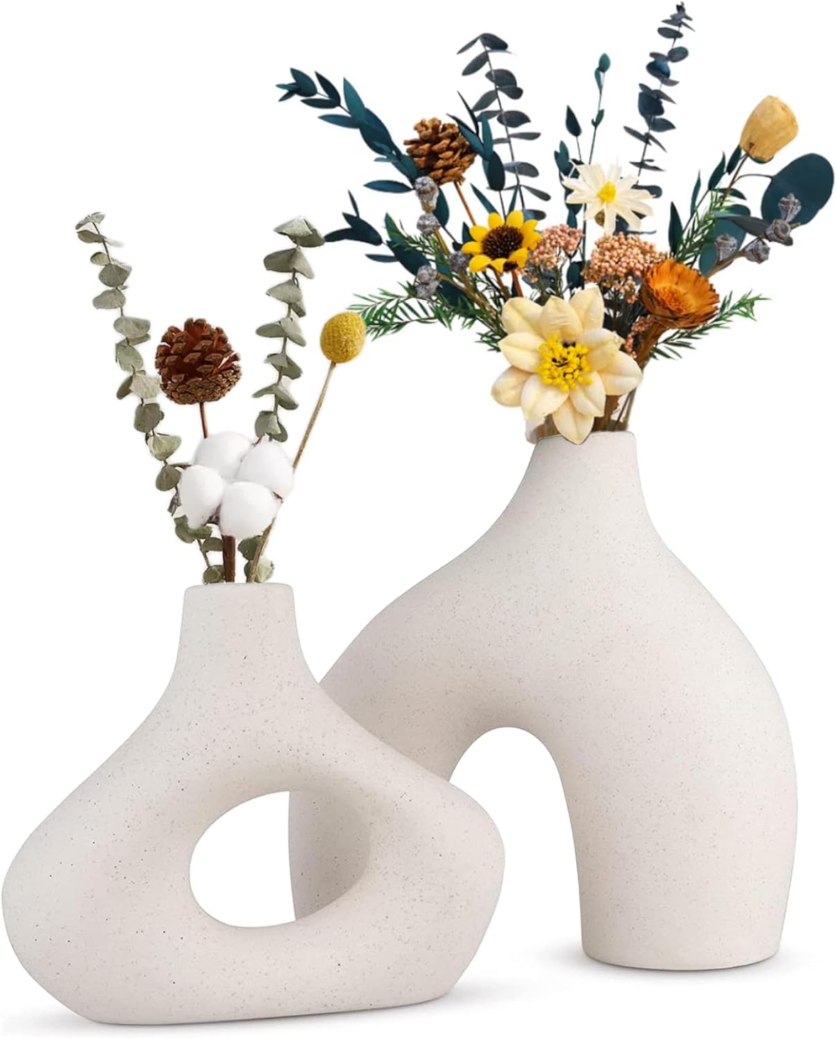 Premium Modern White Ceramic Vase Set - 2 Piece