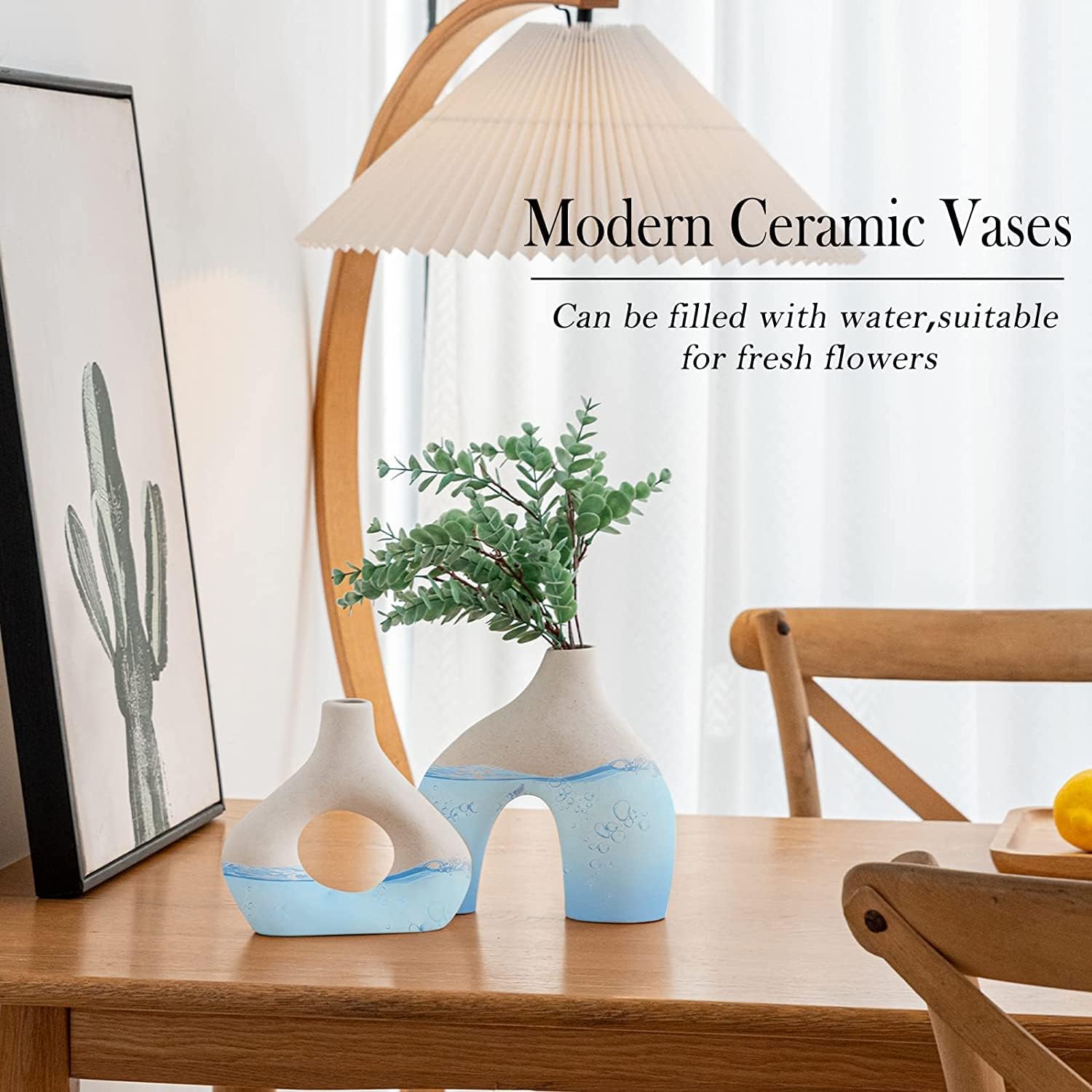 Premium Modern White Ceramic Vase Set - 2 Piece