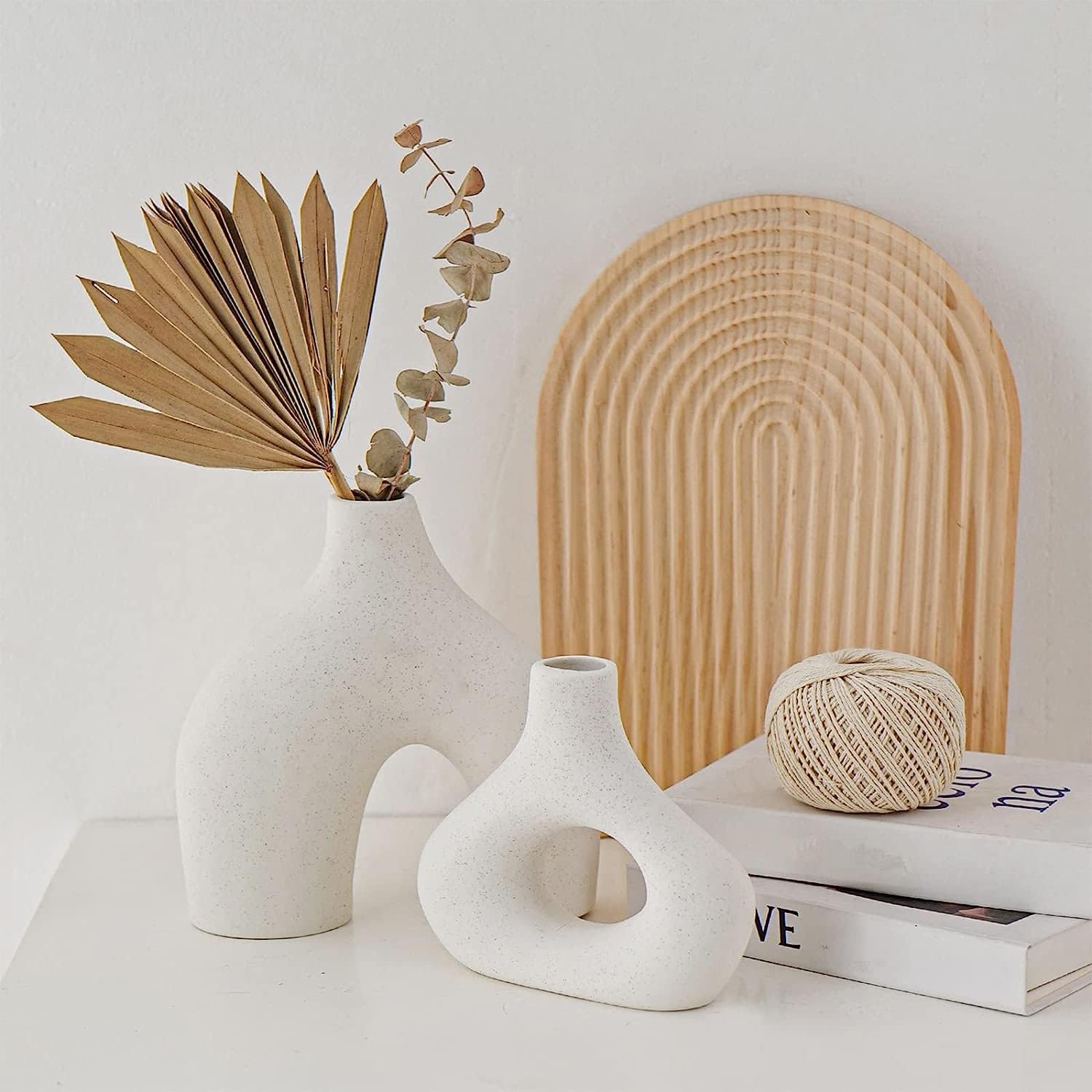 Premium Modern White Ceramic Vase Set - 2 Piece