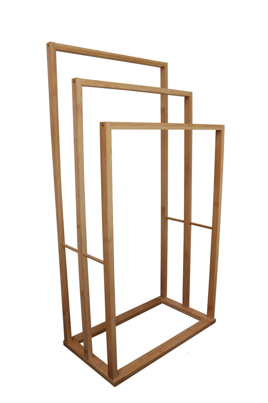 Bamboo 3-Tier Freestanding Towel Bar Holder Rack 82H x 24W x 42L cm