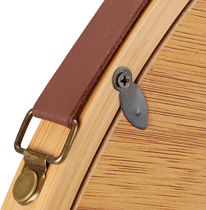 Hanging Round Wall Mirror 38cm - Bamboo Frame & Adjustable Leather Strap
