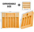 Large Capacity Bamboo Expandable Drawer Organizer 37.5x33.5cm with Knife Block Holder - SuperSaverAU - view 1