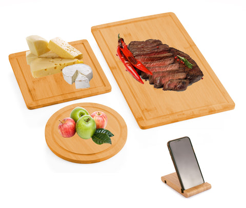 3 Pieces Bamboo Cutting Board Set with Juice Groove & Mobile Holder, 47x28 cm - SuperSaverAU - view 1