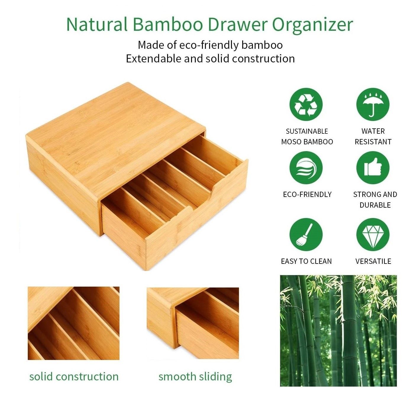 Bamboo K-Cup Holder 35.5x30.5x7.6cm with Adjustable Drawer & 4 Dividers - SuperSaverAU - view 4