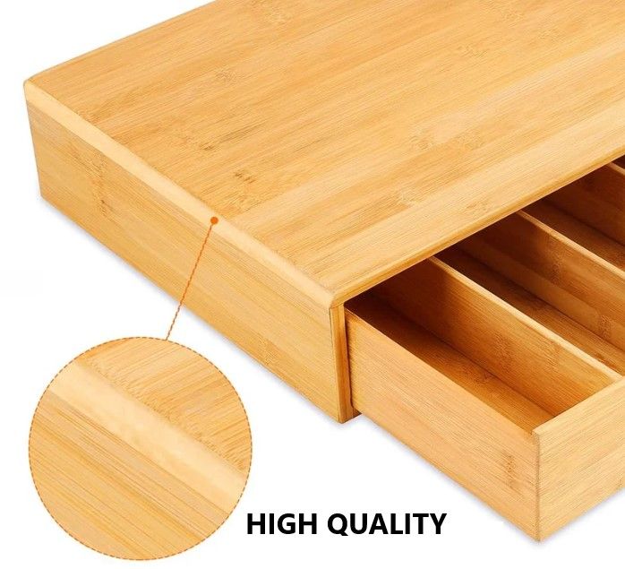 Bamboo K-Cup Holder 35.5x30.5x7.6cm with Adjustable Drawer & 4 Dividers - SuperSaverAU - view 7