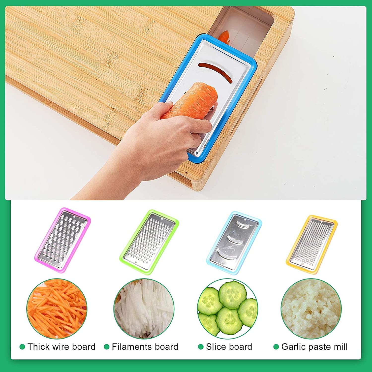 Large Bamboo Cutting Board 31x44 cm with 4 Containers & Mobile Holder Gift - SuperSaverAU - view 2
