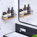 2 Pack Bamboo Corner Shower Caddy Shelf with Vacuum Suction Cup, 25x10x12 cm - SuperSaverAU - view 1