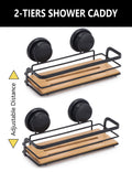 2 Pack Bamboo Corner Shower Caddy Shelf with Vacuum Suction Cup, 25x10x12 cm - SuperSaverAU - view 2