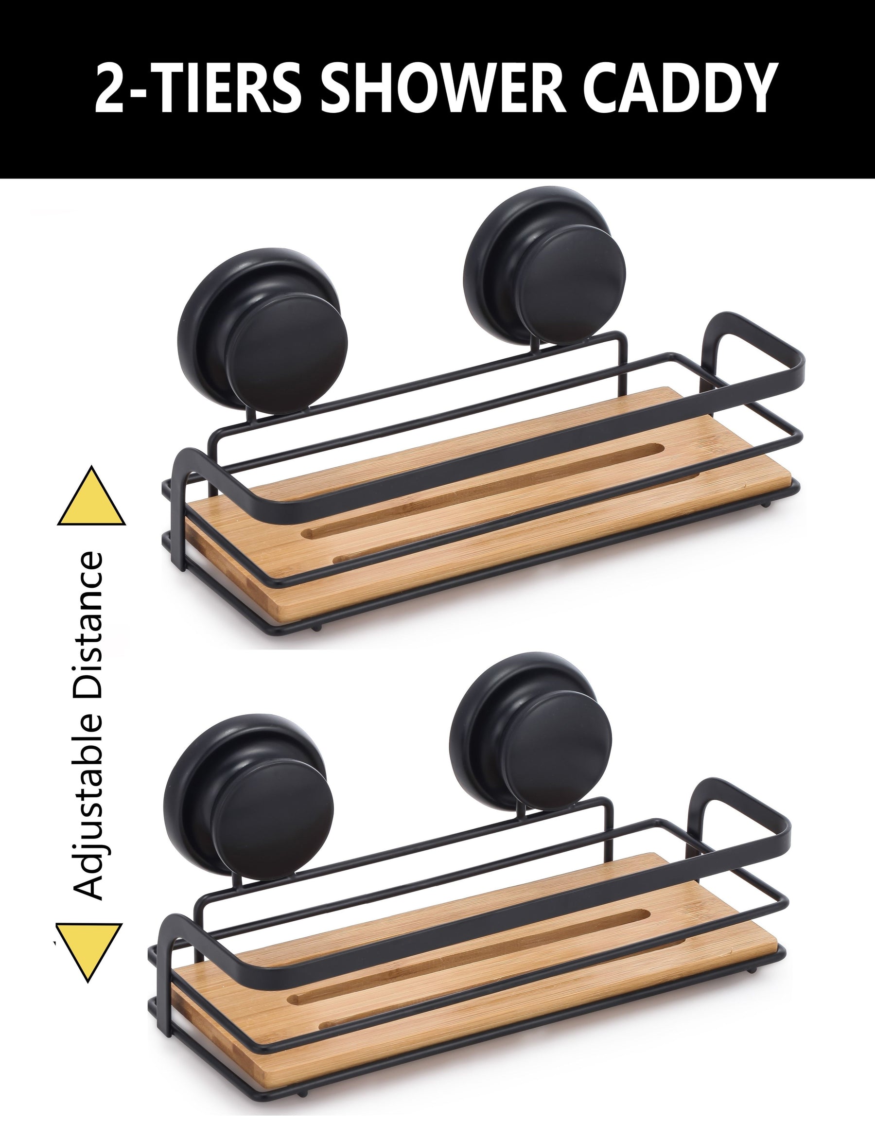 2 Pack Bamboo Corner Shower Caddy Shelf with Vacuum Suction Cup, 25x10x12 cm - SuperSaverAU - view 2