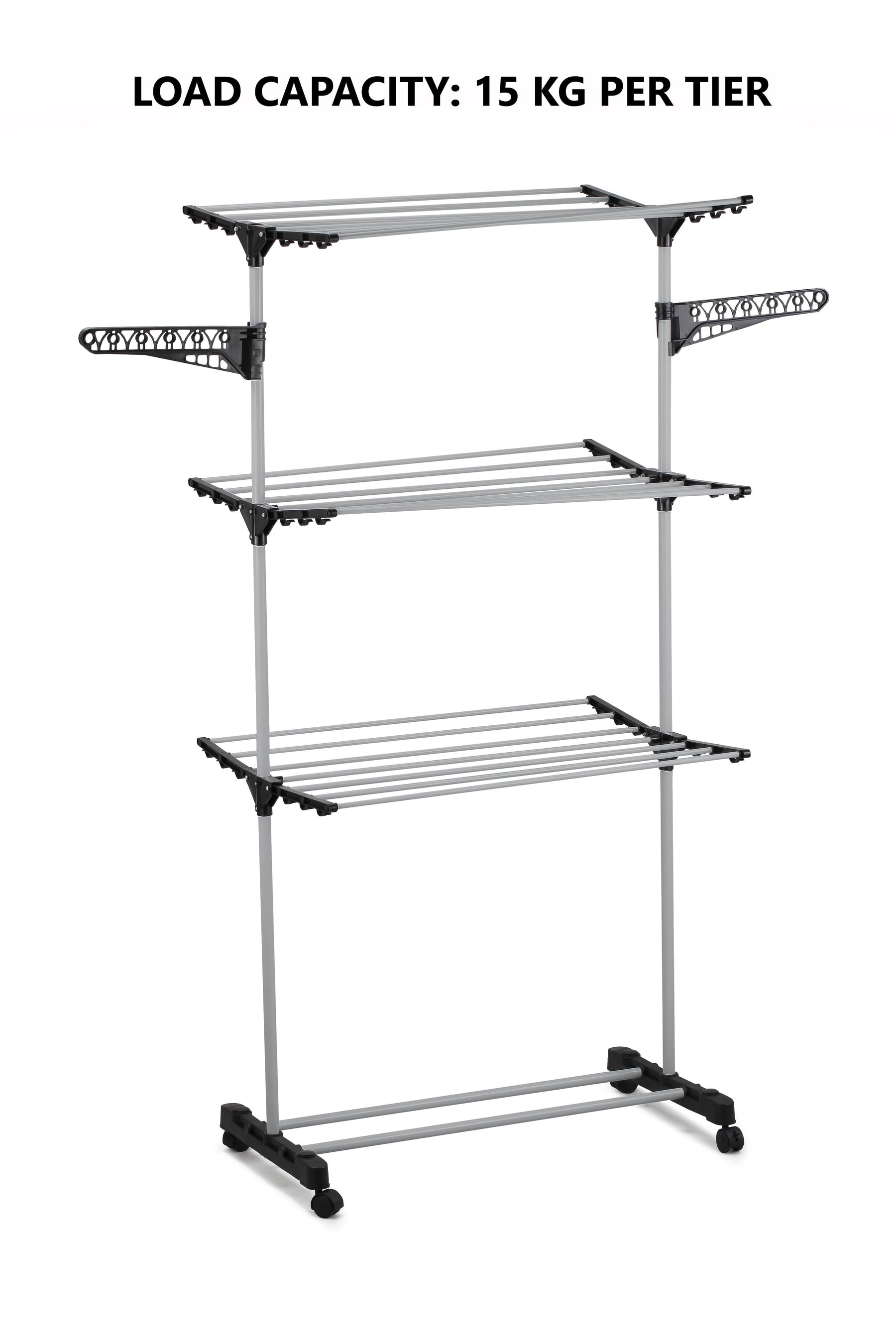 Folding 3 Tier Clothes Drying Rack 165x140x57 cm with Stainless Steel Tubes - SuperSaverAU - view 3