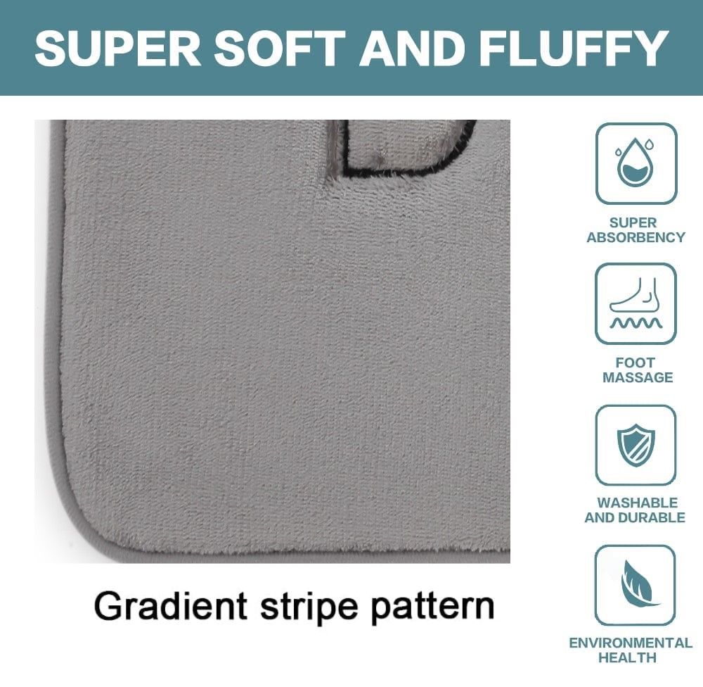 Extra Thick Memory Foam Bath Rug Mat 60 x 40 cm, Grey - Luxurious Velvet, Ultra Absorbent - SuperSaverAU - view 4