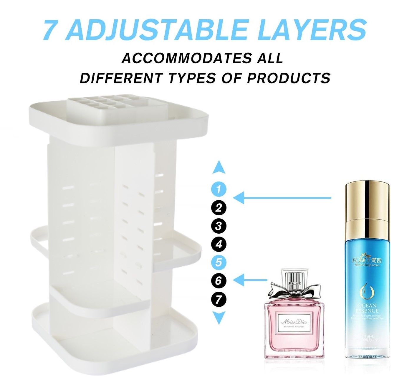 360 Rotating Large Capacity Makeup Organizer for Bedroom and Bathroom (White) - SuperSaverAU - view 6