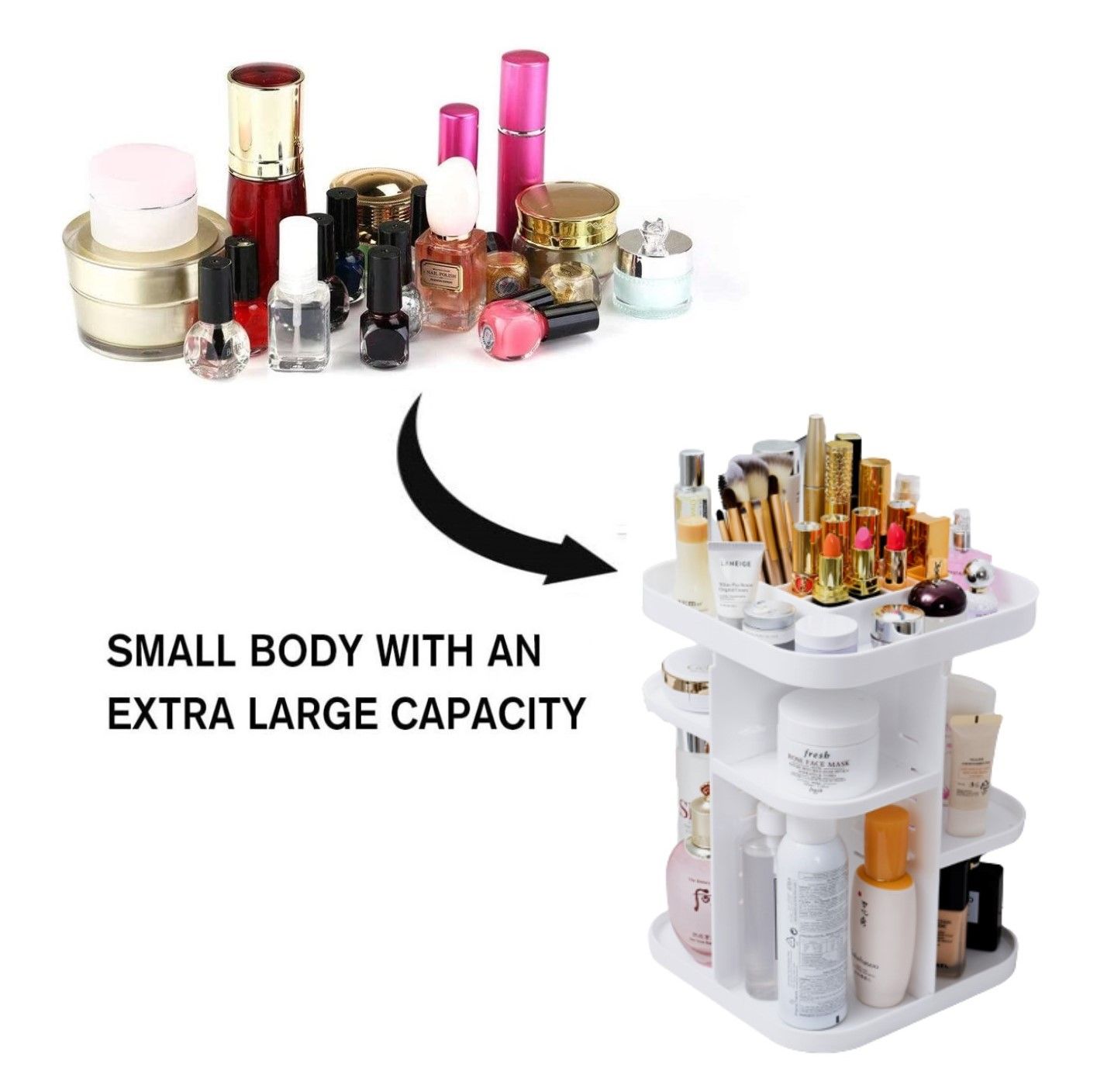 360 Rotating Large Capacity Makeup Organizer for Bedroom and Bathroom (White) - SuperSaverAU - view 7