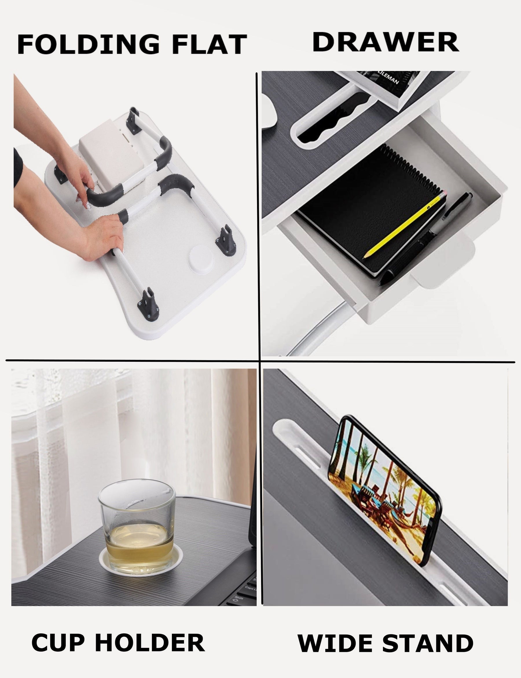 Premium Foldable Laptop Bed Desk with Storage 60x40x26cm