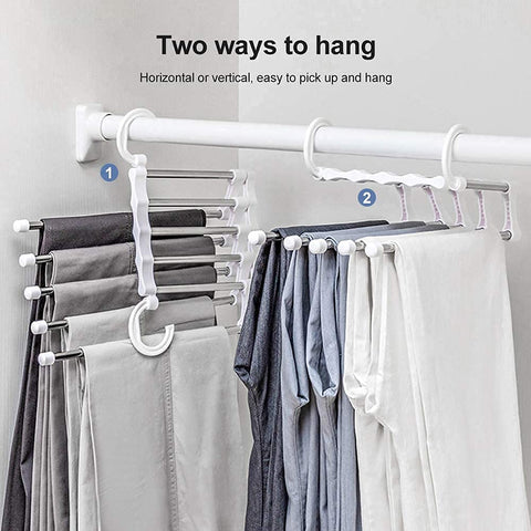 2 Pack Stainless Steel Adjustable 5 in 1 Pants Hangers Non-Slip Space Saving 32x14x12.5 cm - SuperSaverAU - view 1