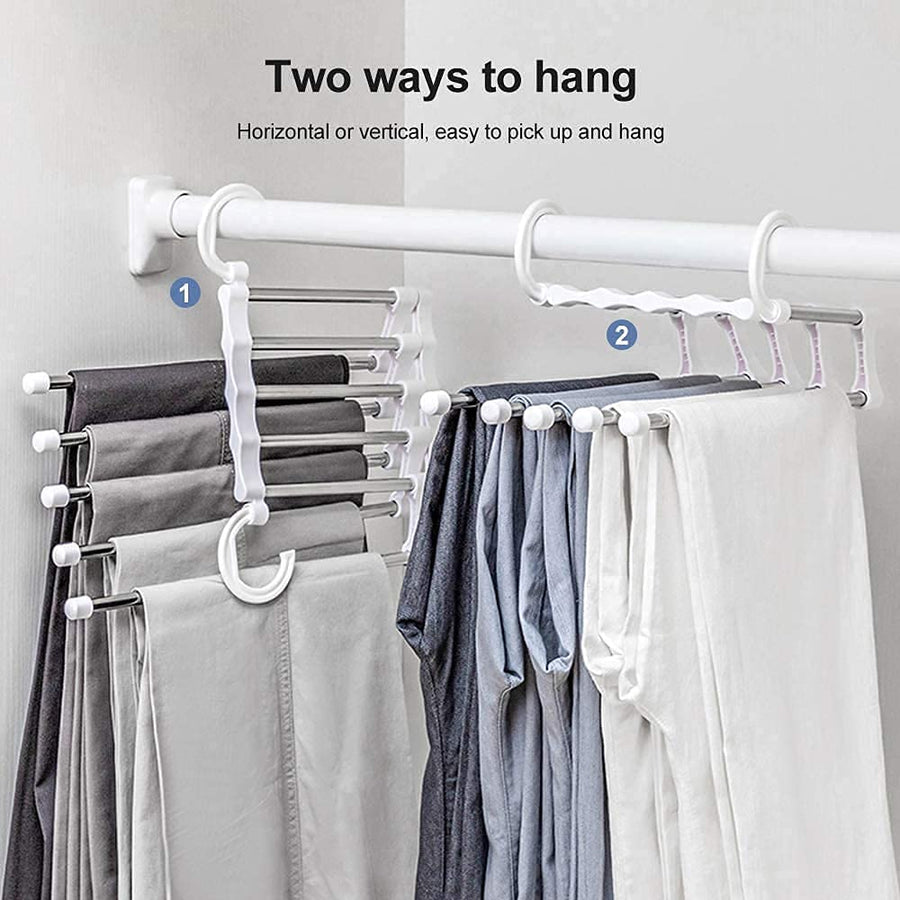 2 Pack Stainless Steel Adjustable 5 in 1 Pants Hangers Non-Slip Space Saving 32x14x12.5 cm - SuperSaverAU - view 1